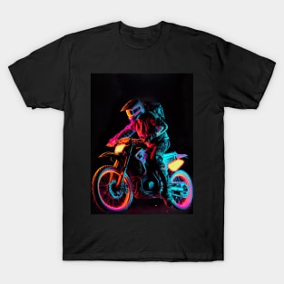 Dirt bike rider - purple and orange neon T-Shirt